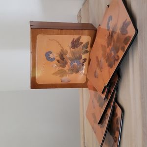 Vintage Coffee Coaster Set with hinged wooden storage box  Morning Glory picture